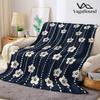 Navy Beaded Floral Flannel Blanket Warm Soft Halloween Christmas Decorative Couch Warm Cozy All-Season Gift