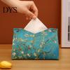 Modern Home Decor Leather Tissue Box Cover, Foldable Desktop Organizer, Oil Painting Style Napkin Holder Case, Storage Facial Paper Organizer