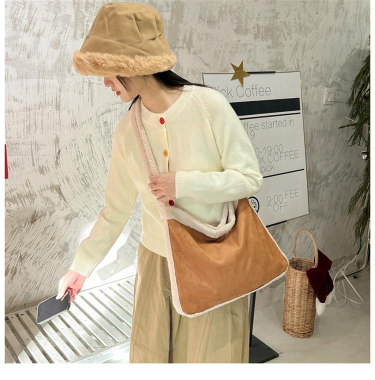 Retro Lambswool Spliced Shoulder Bag - Autumn/Winter Fashionable and Versatile