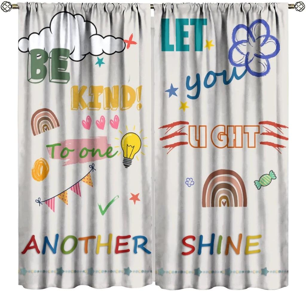 Colorful Inspirational Kids Curtains Quotes Cute Child Cartoon Motivational Rainbow Sun Rod Pocket Window Drapes For Kitchen