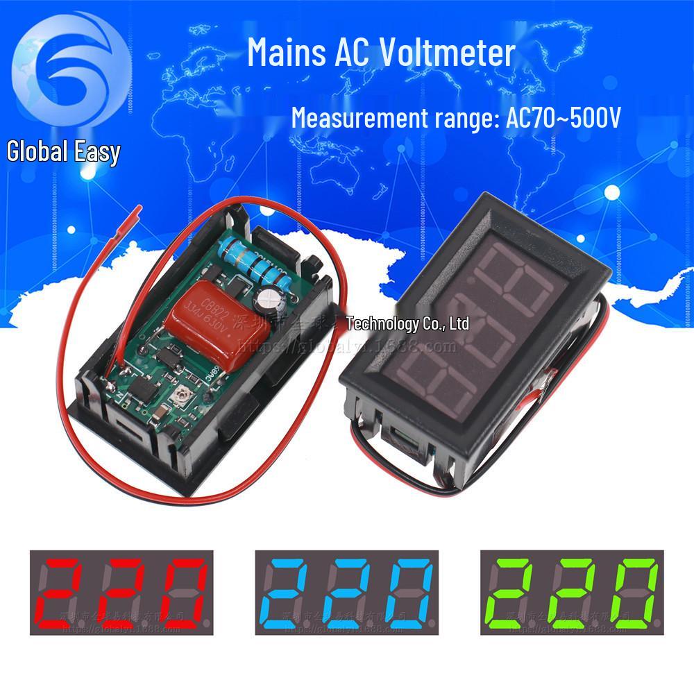 AC220V LED Digital Voltmeter, Two-Wire Display, 70V-500V Range