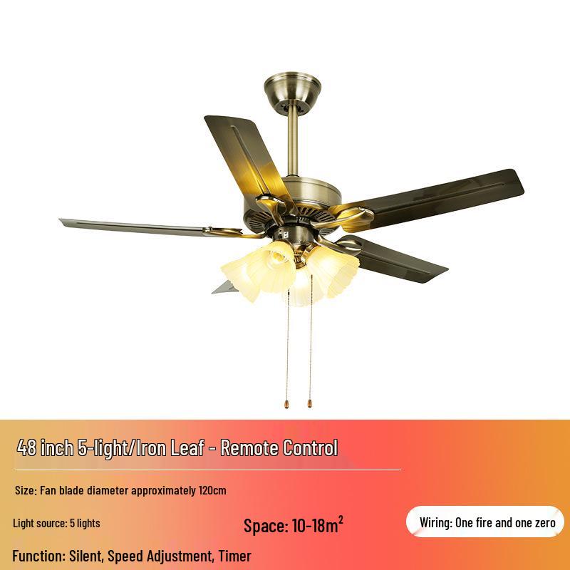 European Style Iron Leaf Ceiling Fan with Remote Control for Living Room and Bedroom