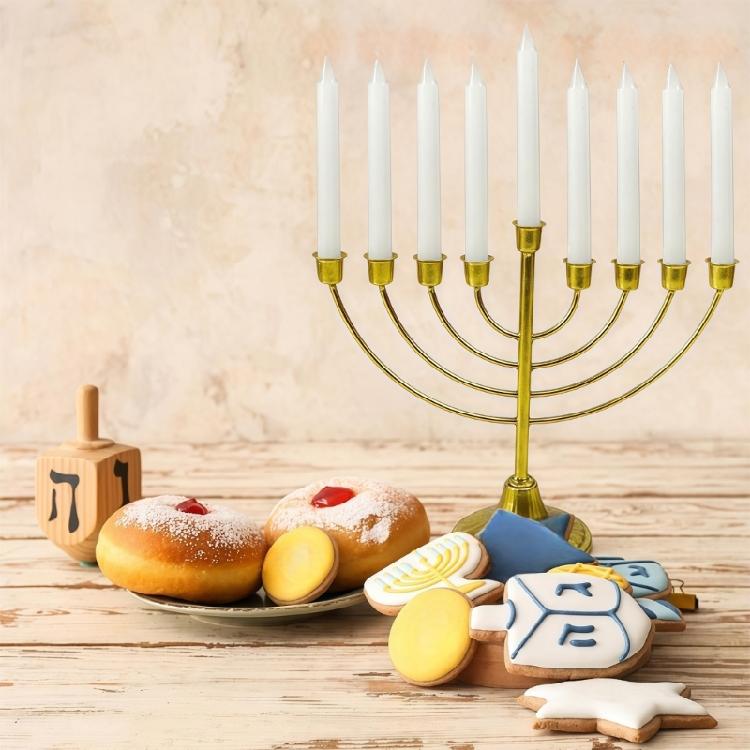 Portacandele Menorah Hanukkah Classico Tradizionale Portacandele in Metallo Ebraico Candelabro Multi-Braccia Dorato Decorazione