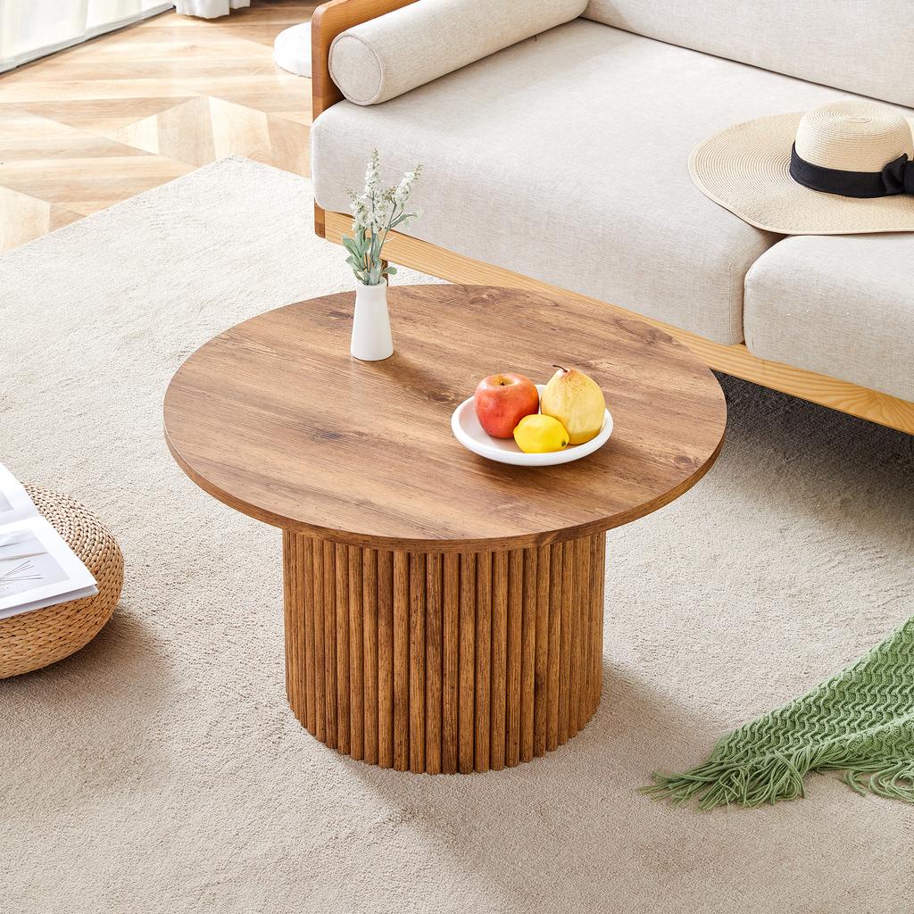 Tavolino in MDF con Diametro 70 cm: Tavolino con Design a Colonna Romana, Struttura Metallica Integrata, Stile Retro-Lusso per il Salotto.