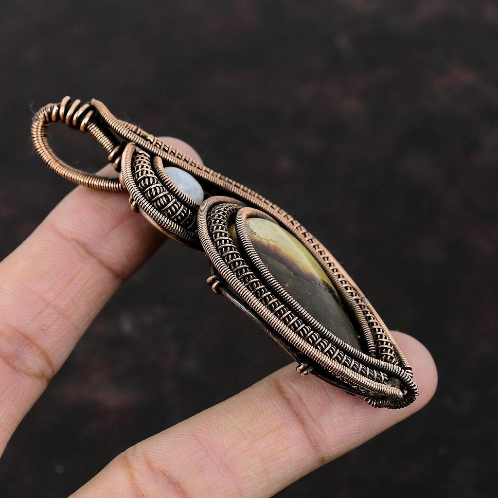 Septarian Pendant Copper Wire Wrapped Pendant Rainbow Moonstone Pendant Handmade Jewelry Gemstone Pendant Dainty Copper Jewelry Gift For Mom