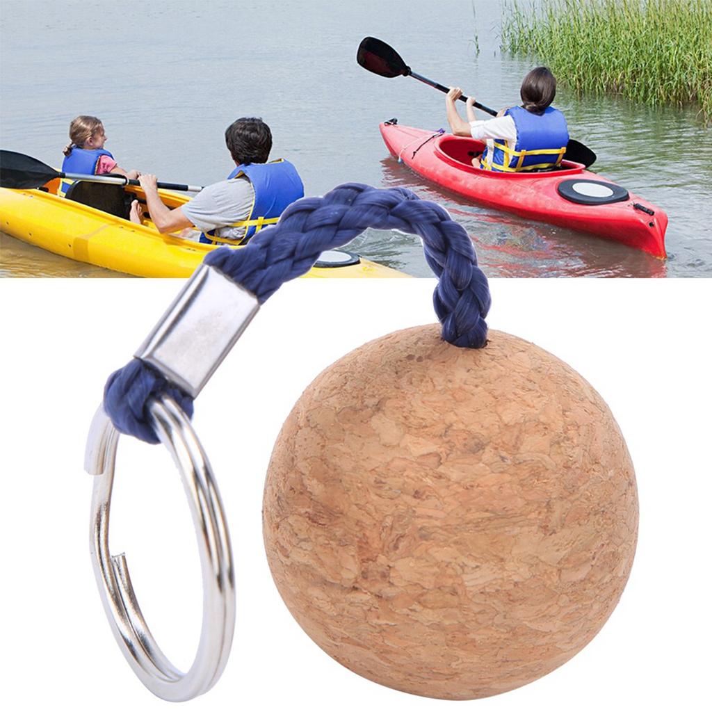 2Pcs Floating Cork Keyring Wooden Ball Key Ring Float Sailing Boat Canoe Water Sport Accessories Black Rope