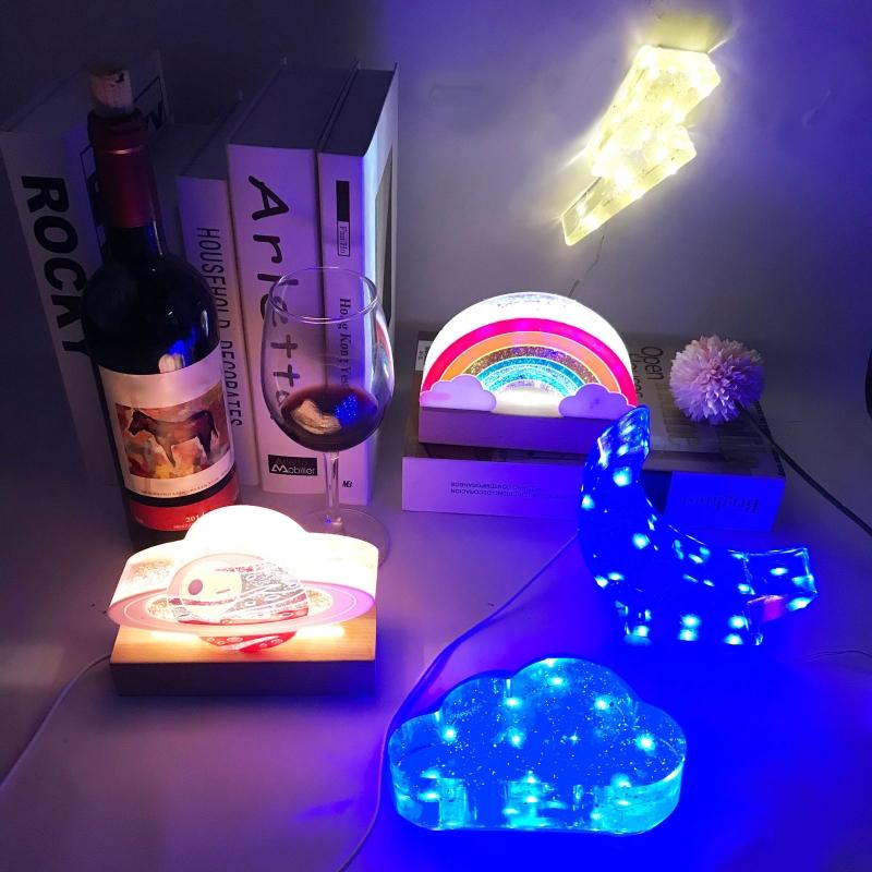 1x/6x Night Light Epoxy Resin Molds Silicone Mold Set Rainbow Moon Clouds Game Console Shaped Mold Table Lamp Decoration