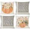 Fall-Inspired Pumpkin and Floral Patterned Pillow Covers: Hello Pumpkin & Hello Fall Sofa Cushion Cover, Home Room Decoration