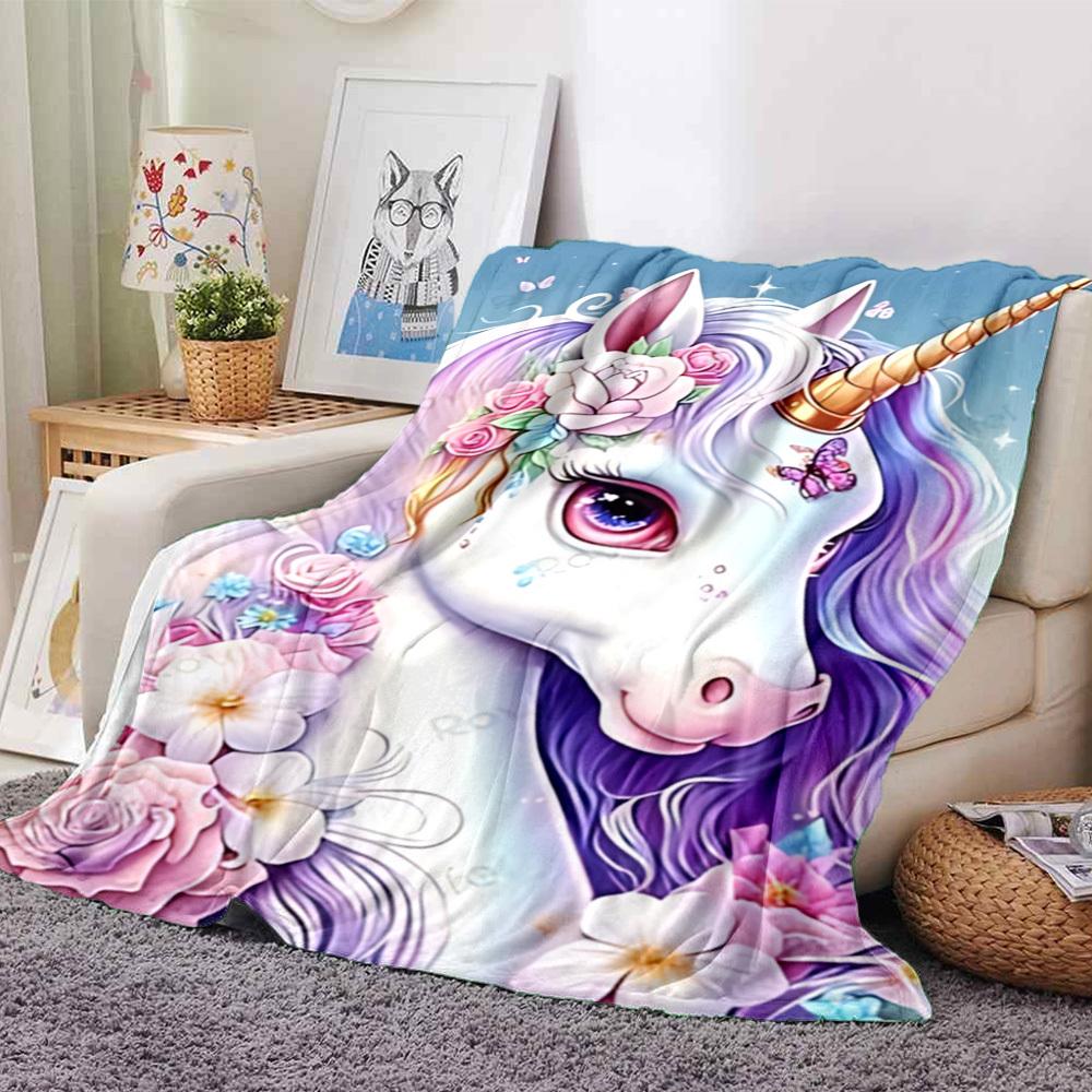 

1pc unicorn flowers Soft Warm Throw Blanket Nap Blanket For Couch Sofa Office Bed Camping Travel,Comfortable 80cmx120cm