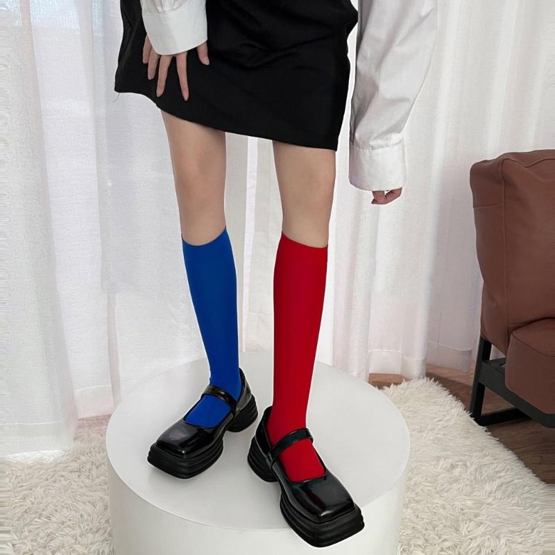 Colorful Calf Socks Velvets Knee High Stockings Lightweight Breathable Knee High Socks Student Girls Middle Tube Socks