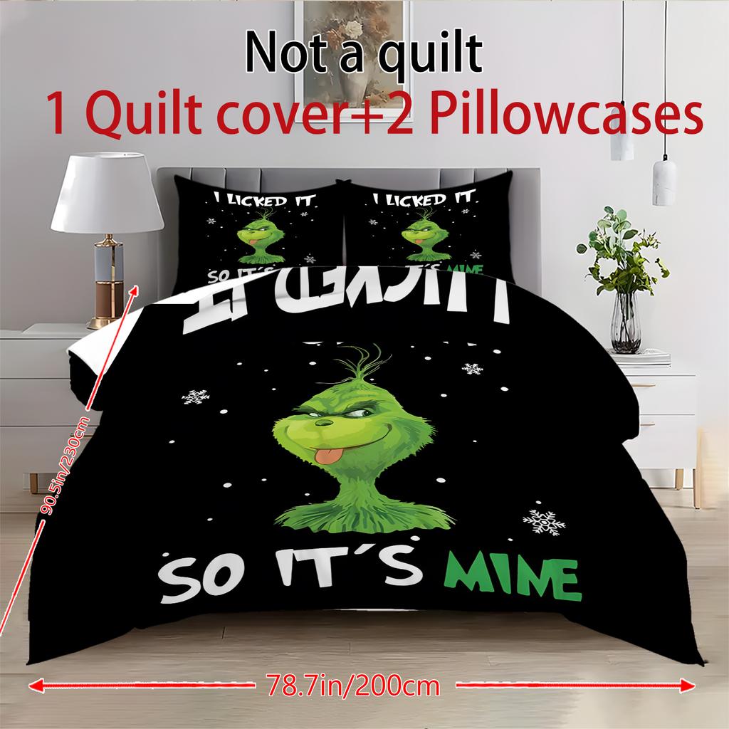 Duvet Cover Printed With Christmas Decoration Super Soft Brushed Microfiber Double Bed Comfortable Set With Zipper Closure And 2 Pillowcases