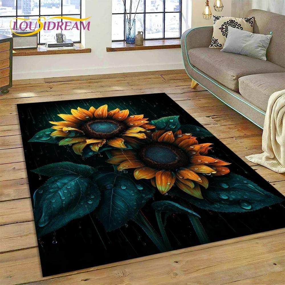 3D Dream Sun Flowers Nordic Daisy Rug Carpet for Living Room Bedroom Home Decor,Non-slip Decoration for Sofa Doormat Gifts Kid