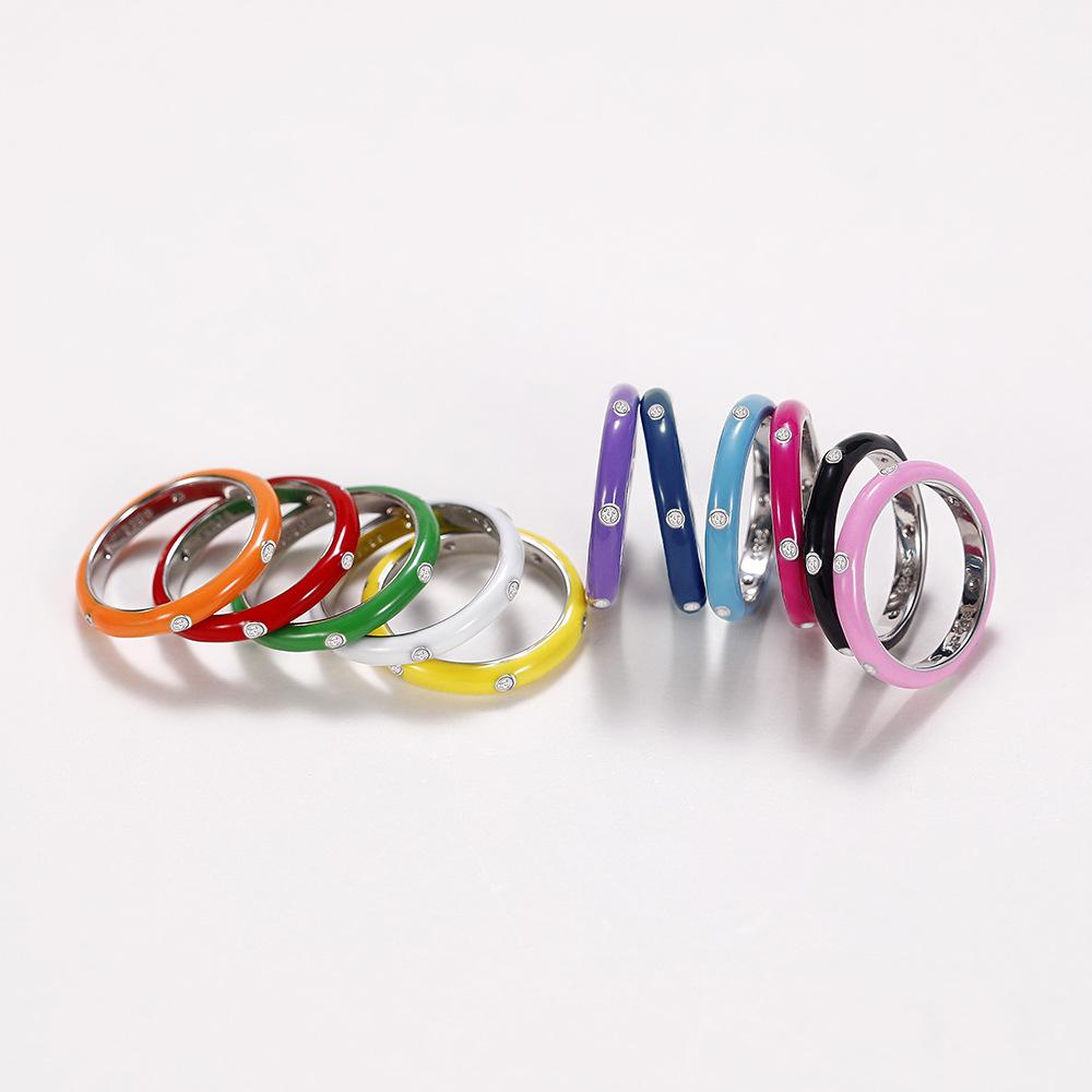 Summer Wind Enamel Dripping Oil Rainbow Ring, Minimalist Versatile Zircon Ring