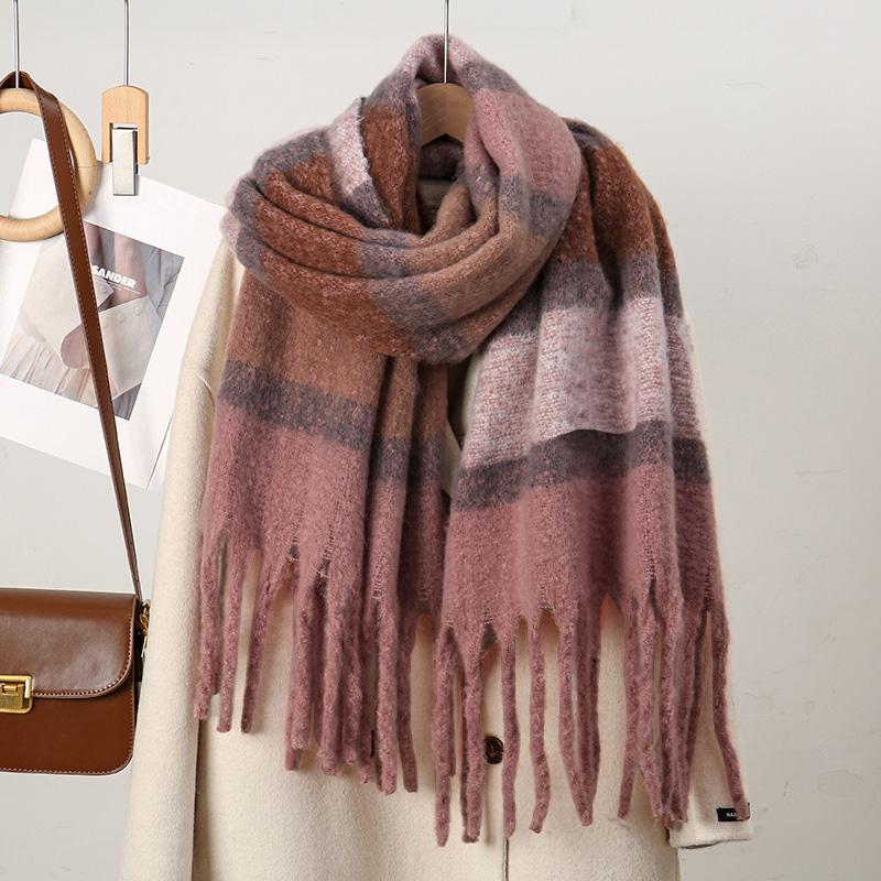 

New Fashion Long Plaid Scarf Women Luxury Thick Warm Outdoor Winter Cashmere Feel Versatile Tassel Wrap Shawl 200*40cm