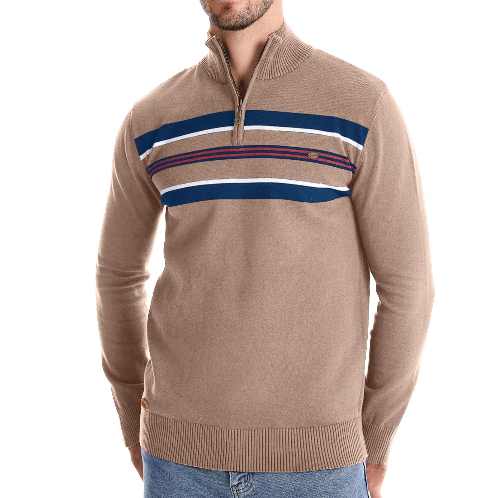 

Men s Winter Casual Stripes Stand Collar Half Zipper Slim Fit Knit Long Sleeve Top XL хакі