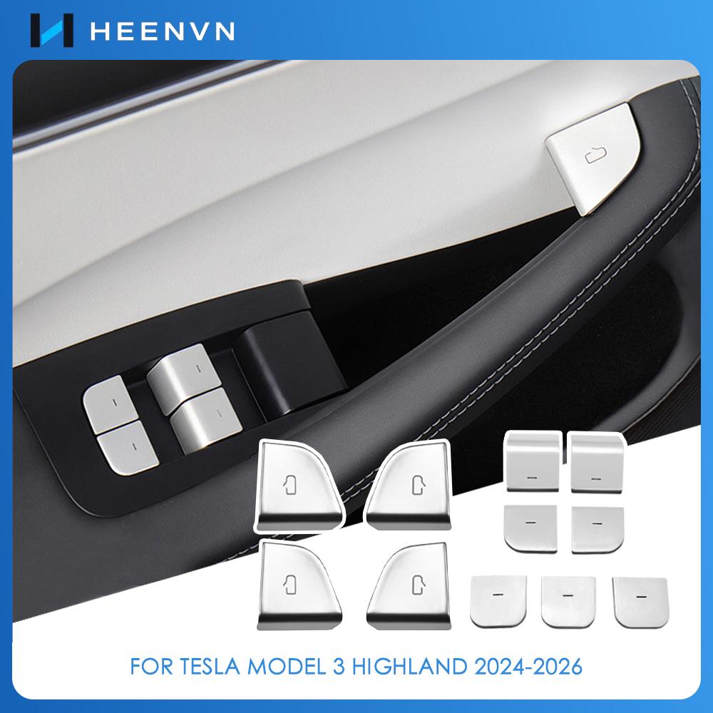 Heenvn 11Pcs Window Lifter Switch Buttons Trim For Tesla Model 3 Highland 2024-2026 LHD ABS Door Open Button Cover Car Interior