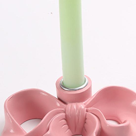 Pink Bow Ceramic Candle Holder Taper Candle Stand Candlestick Table Centerpiece Holiday Party Home Office Desktop Decoration
