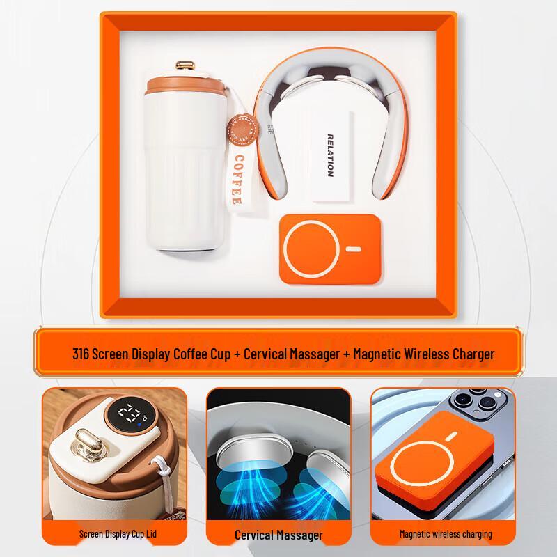 Smart Business Gift Set with Digital Display Coffee Cup, Power Bank & Neck Massager