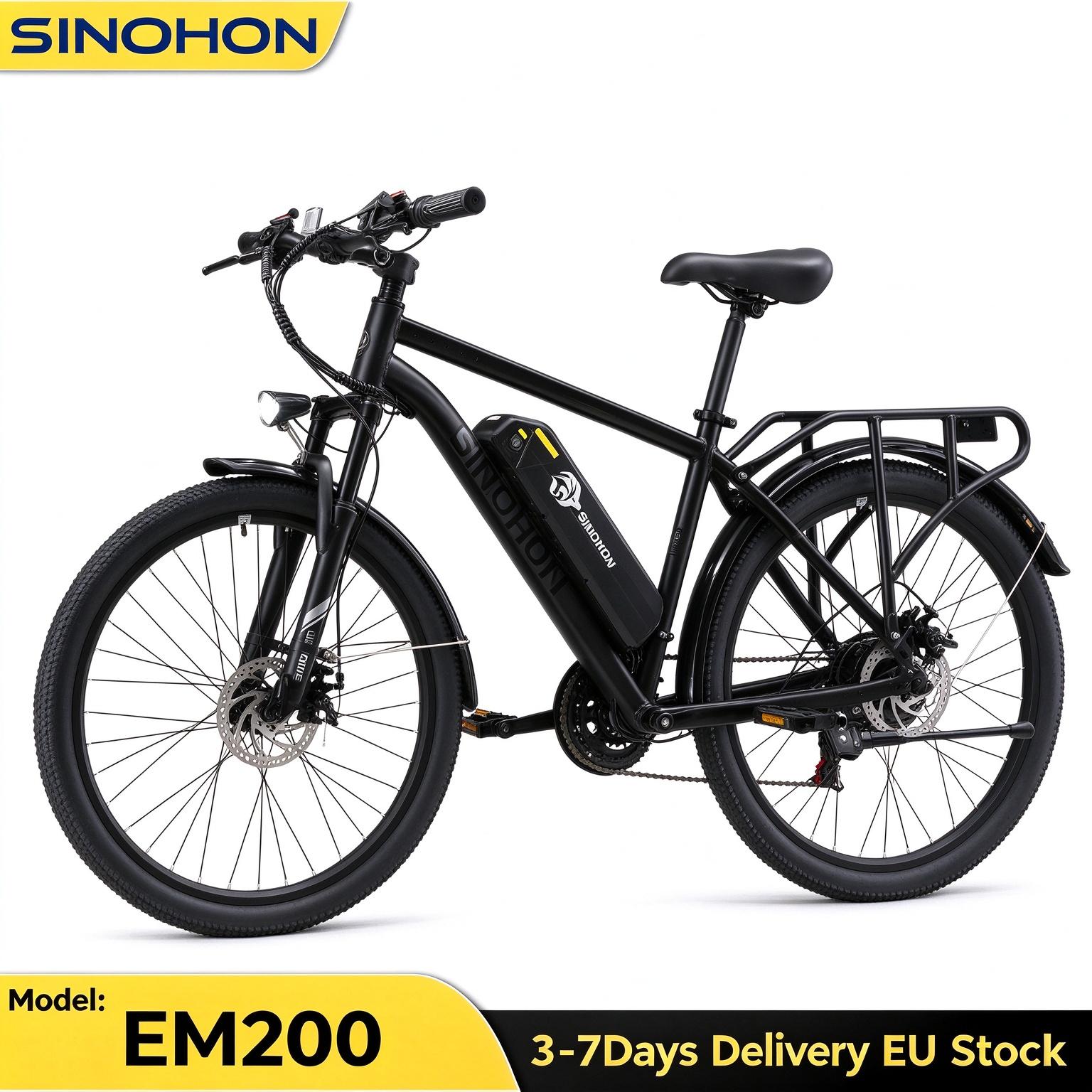 SINOHON EM200 Gepäckträgerversion 26 Zoll CST Reifen Elektrofahrrad 48V 12,5Ah 500W Shimano 21 Gänge Sperrbare Federgabel E-Bike EM200 25km/h schwarz