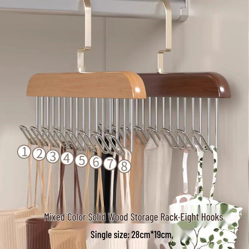 Multi-functional Solid Wood Hanging Rack with Plastic Hooks for Underwear and Vests