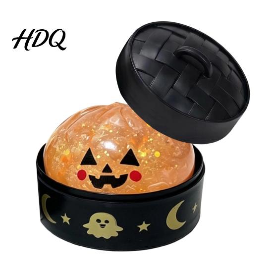 Sensory Fidget Toys for Stress Relief Halloween Bun Squeeze Toy with Steamer Ball Spooky Ghost Transparent Glitter Fidgets Calm Pumpkin Adults