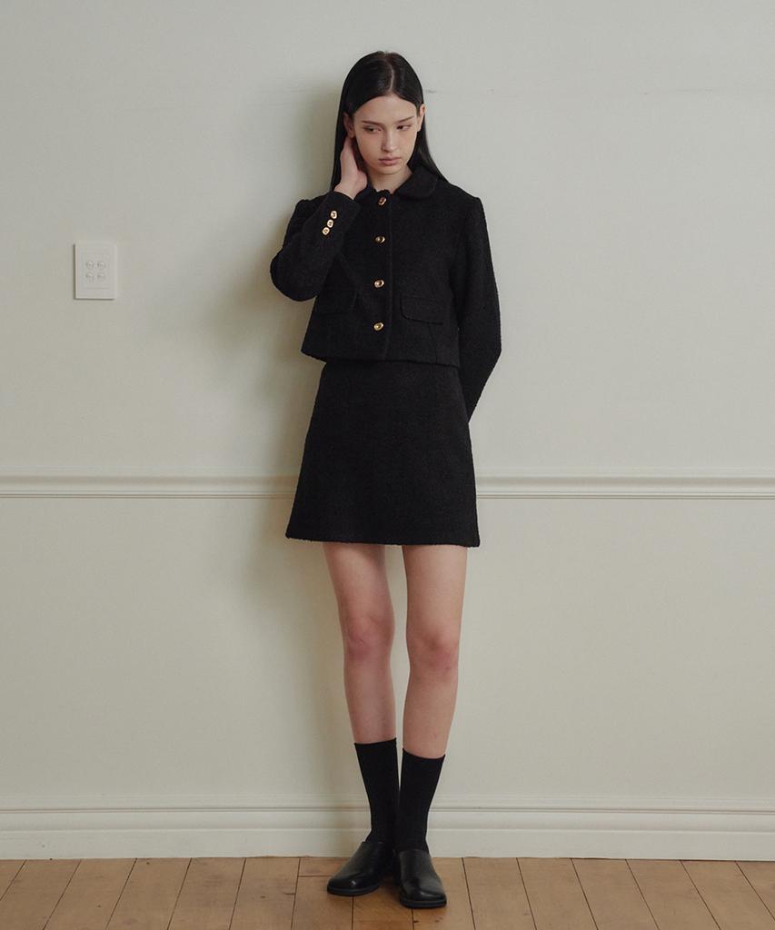MARROT A-Line Wool Tweed Mini Skirt_Black
