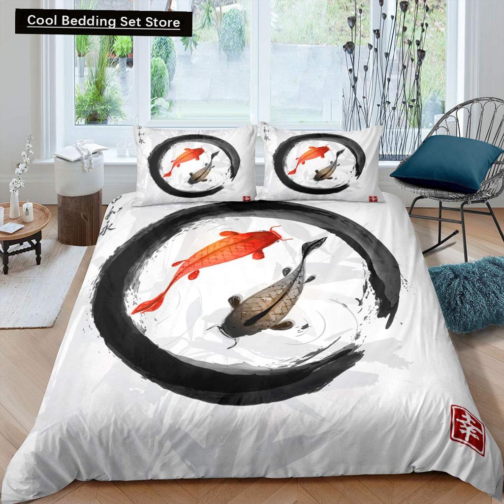 Goldfish Duvet Cover King/Queen Size Golden Red 3D Animal Bedding Set for Kid Teen Adult,Fish Themed Quilt Cover with Pillowcase