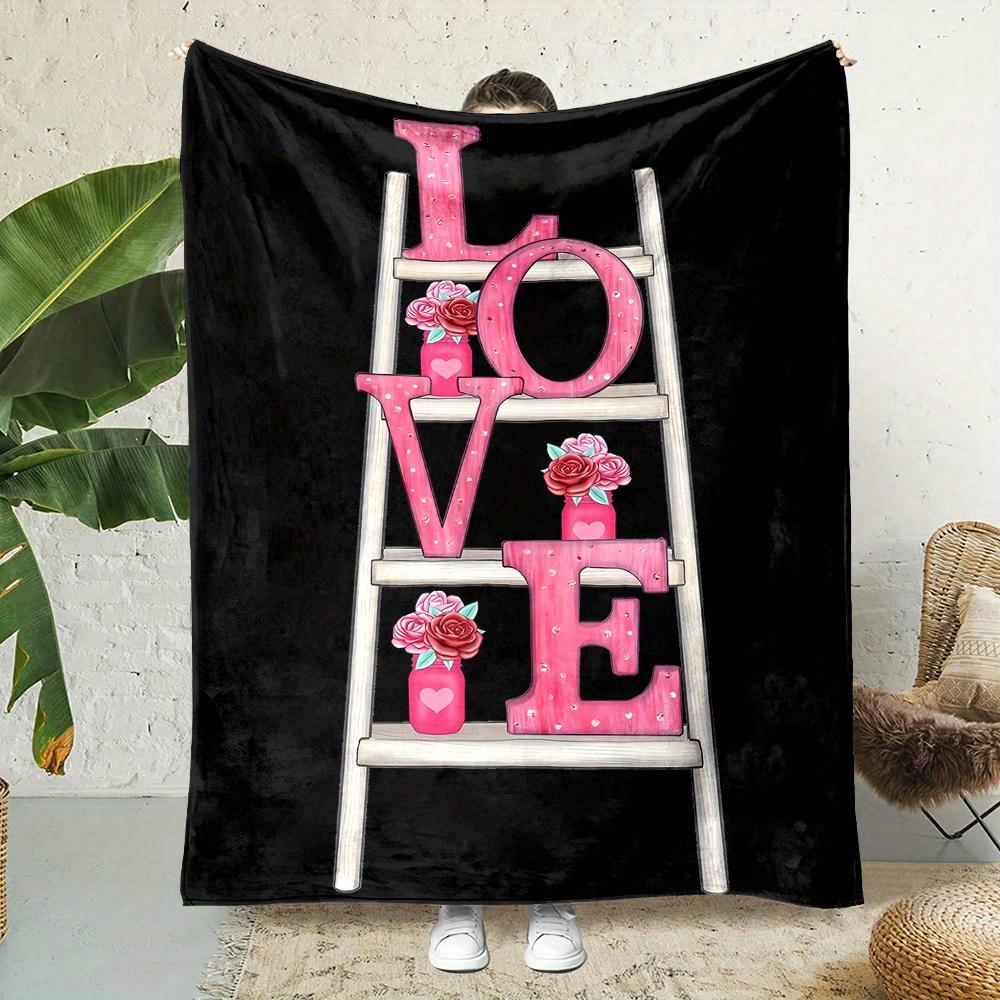 

Pink staircase and heartshaped patterns Flannel printed blanket suitable for all seasons for living room office sofa and travel 75x100cm (30x40inch)