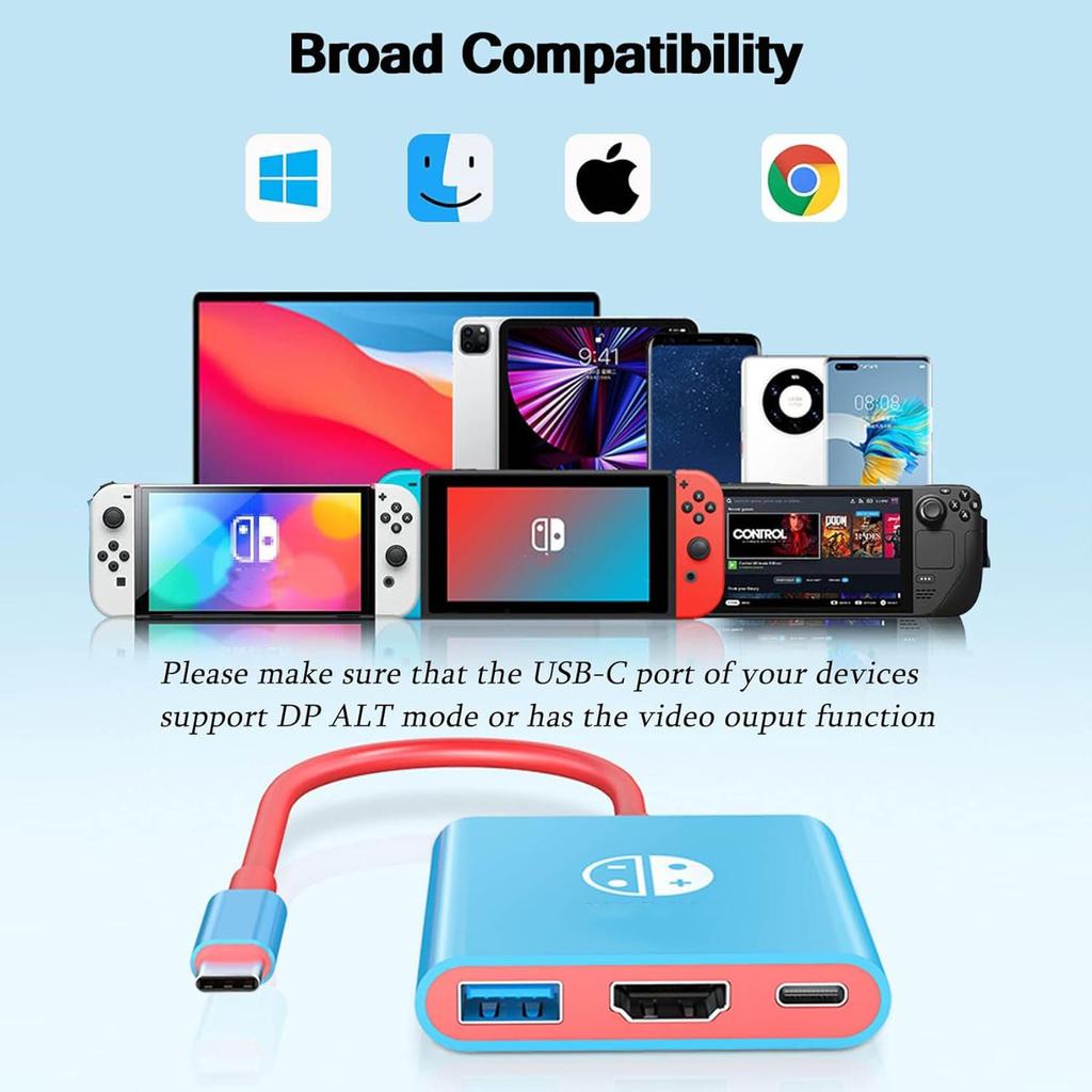 3 In 1 Switch Docking Station Portable TV Adapter 4K/60HZ Support for Nintendo Switch Portable Console TV Dock