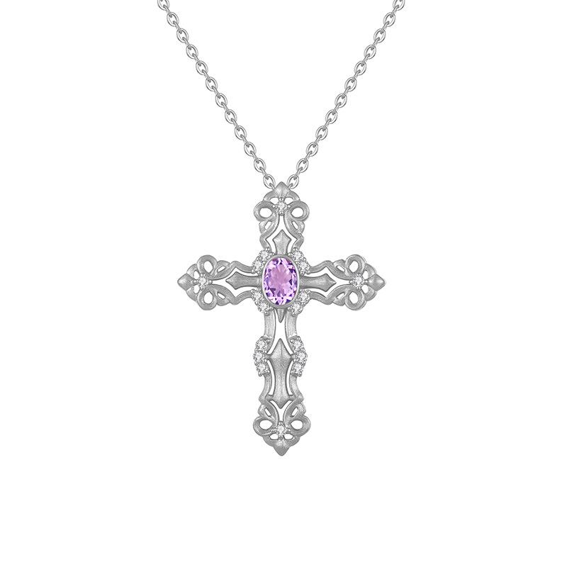 Natural colored treasure crystal stone cross pendant s925 sterling silver necklace popular unisex item decoration light luxury gift 925 silver
