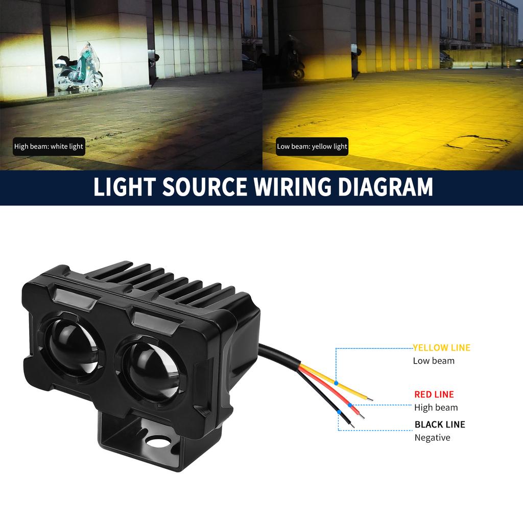 LED Motorcycle Driving Fog Spot Light Auxiliary Lamp White+Amber