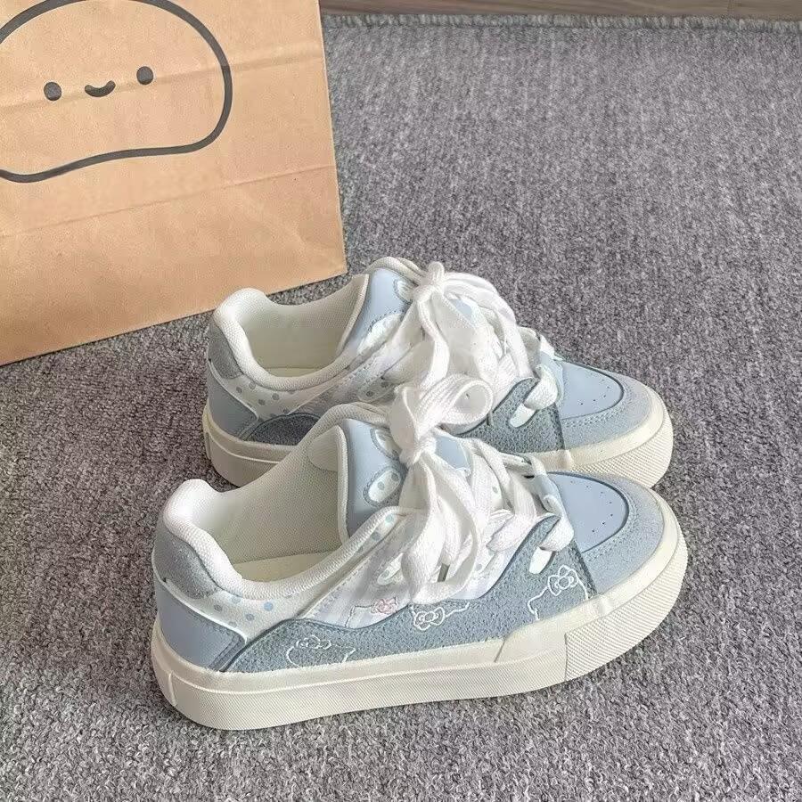 Korean Style Casual Platform Sneakers Women Cute Bread Shoes White Pink Blue
