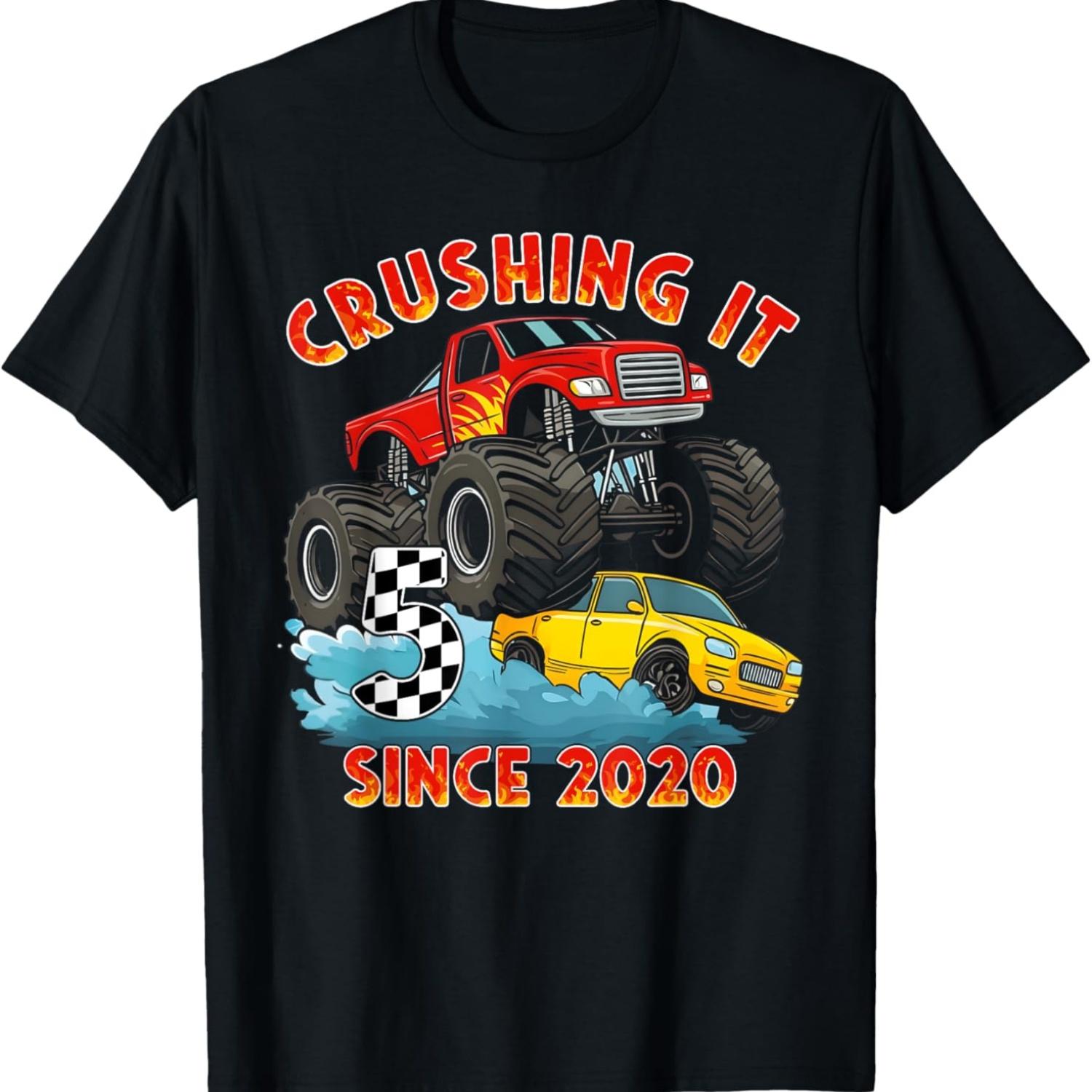 

Birthday Monster Truck 5 year Old Boys 5th Party Born 2020 T-Shirt S