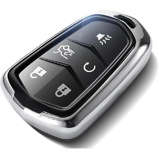 for Cadillac Key Fob Cover, Compatible with 15-19 Cadillac CTS, SRX, XT5, ATS серебряный