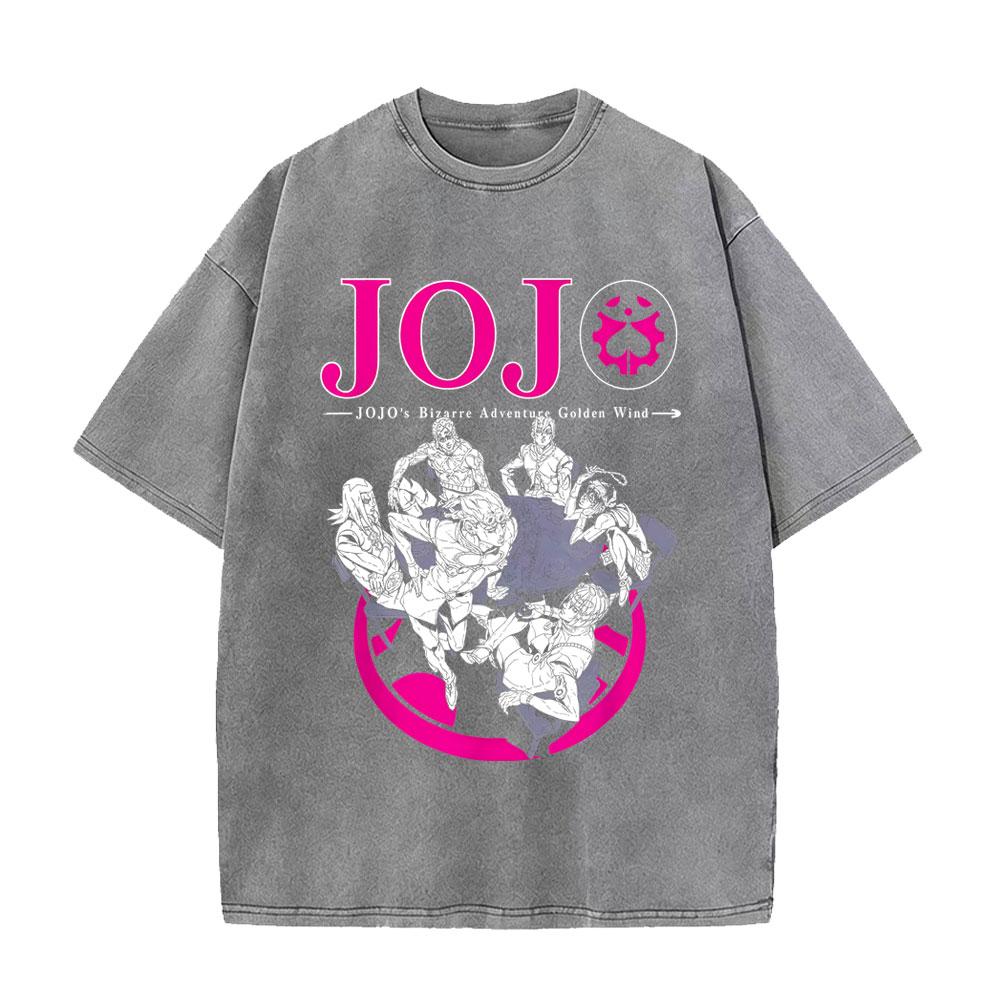 Washed Vintage Anime Jojo Bizarre Adventure Tshirt Retro Manga Giorno Giovanna T Shirts Men Casual Cartoon Oversized Tshirts
