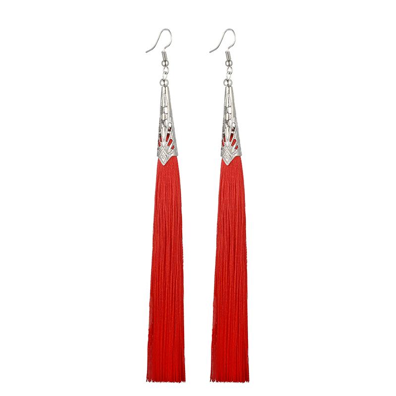 

LOVBEAFAS Long Tassel Earrings For Women Fashion Zircon Boho Drop Dangle Fringe Vintage Statement Bohemian Earrings Pendientes красный