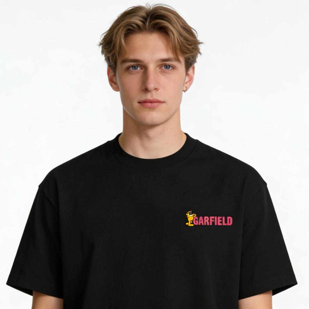 Garfield "TRUST ME" Front and Back Print Short Sleeve T-Shirt, American Streetwear Brand Heavyweight Cotton Loose Fit Oversized Couple Top