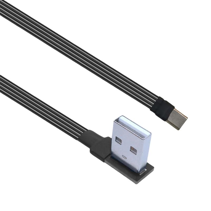 Flat Flexible Right Angled 90 Degree Usb Male to Type C Charging Data Cable 10W for Cellphone Laptop