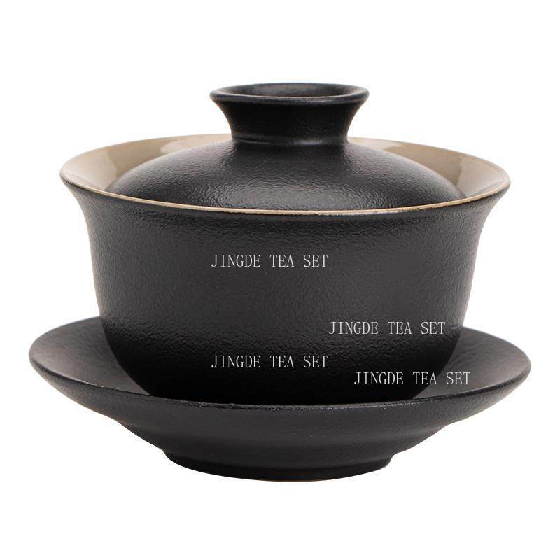 Promotional Black Ceramic Lid Bowl Household Tea Bowl Chinese Kung Fu Tea Cup Large Capacity Teacup Tea Ceremony Accessories