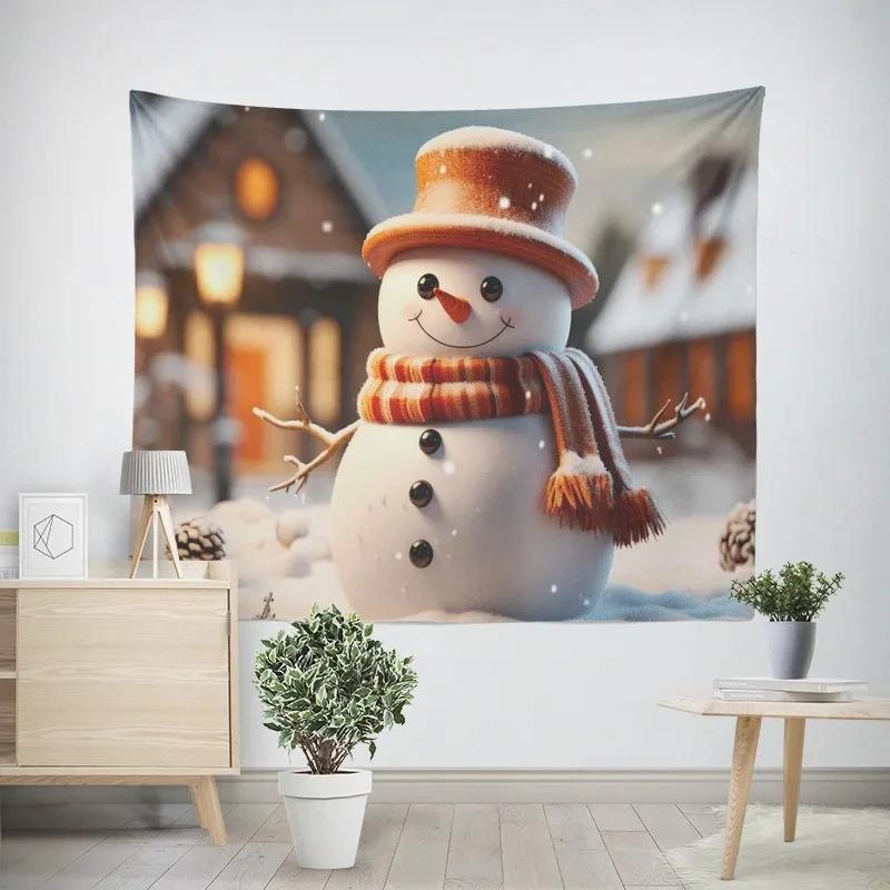 New Year Christmas Snowman Pattern Tapestry Living Room Sofa Home Decor Christmas Gift