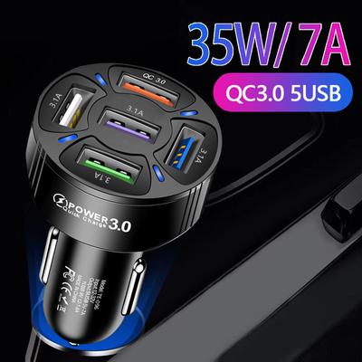 5ports Usb Car Charge 35w Quick 7a Mini Fast Charging For Iphone 13 12 Xiaomi Huawei Samsung Mobile Phone Charger Adapter In Car