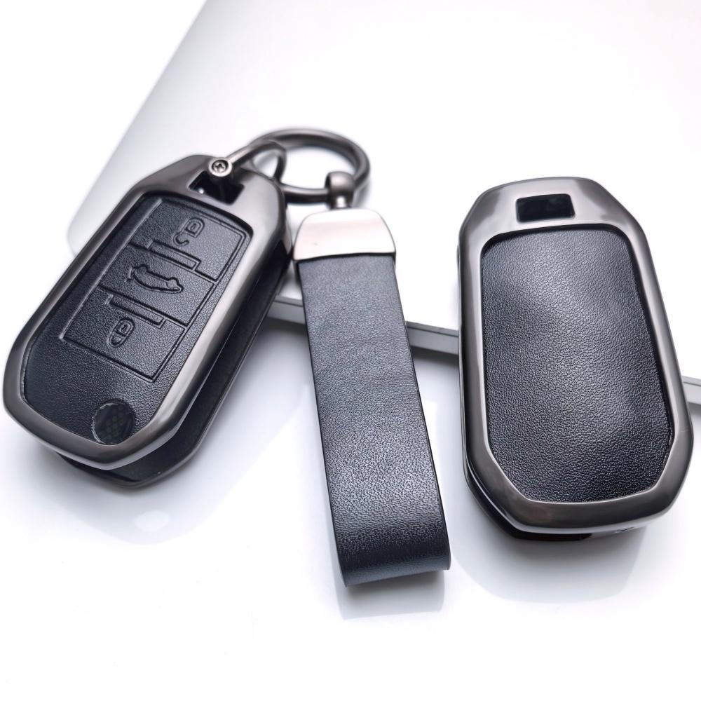 Zinc Alloy Leather Car Key Case Cover For Peugeot 208 308 T9 508 2008 For Citroen C4 For Opel Corsa Crossland X Auto Accessories