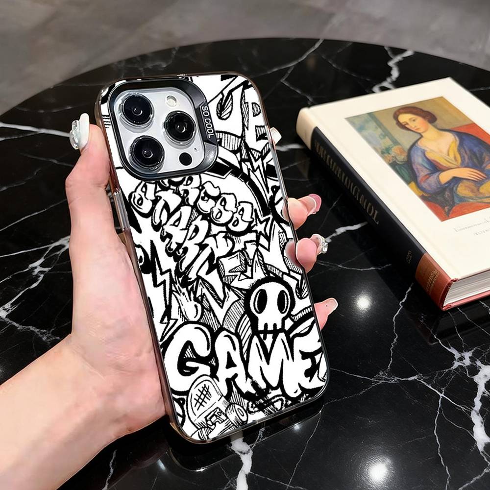

Black White Graffiti Art Phone Case For iPhone 17,16,15,14,13,12,11 Plus,Pro Max,XS,Colorful Silver Black Cover iPhone11PROMAX