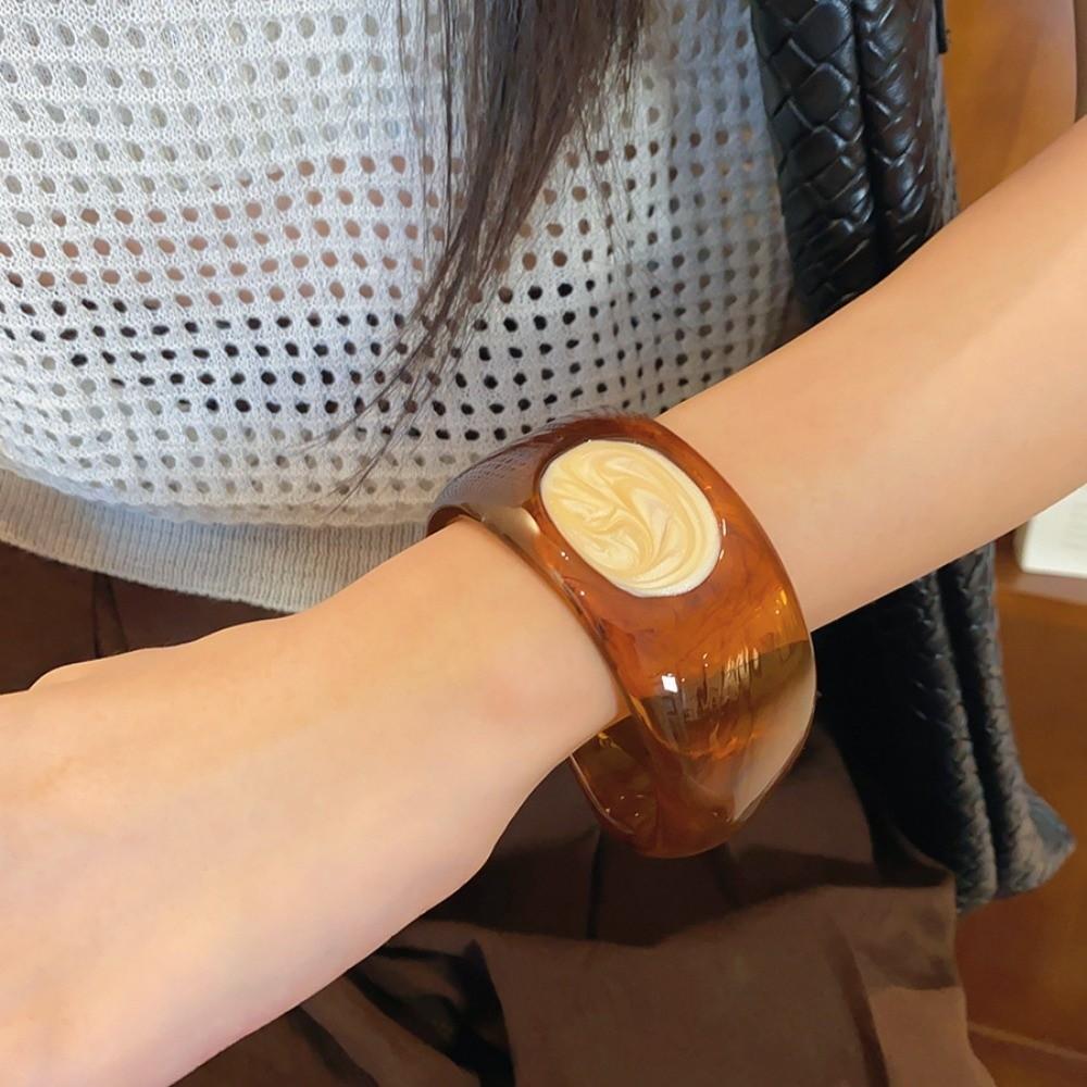 Europe American Style Acrylic Bangle Smudging Retro Hand Ring Cute Irregular Wide Bracelet Girls