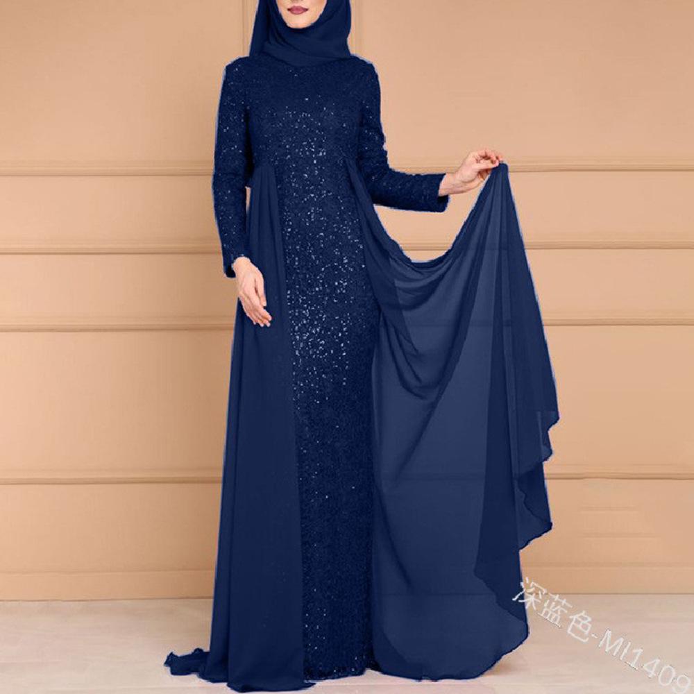 

2026 Glamorous Sequin Long Sleeve Evening Gown for Women 5XL темно-синього кольору