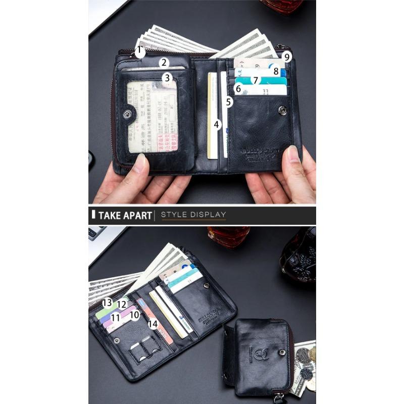 100% Genuine Leather and Cowhide Men's Short Multi-functional Card Holder with Anti-theft Brush Lining, Casual Business Pocket Wallet