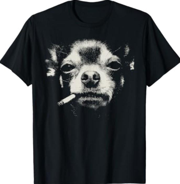 Dog Smoking Cigarette Funny Chihuahua Meme T-Shirt