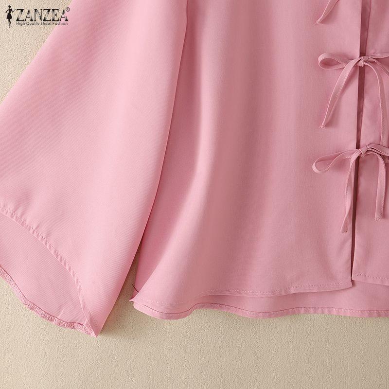 ZANZEA Women Casual Stand Collar Solid Color Loose Long Sleeve Blouse
