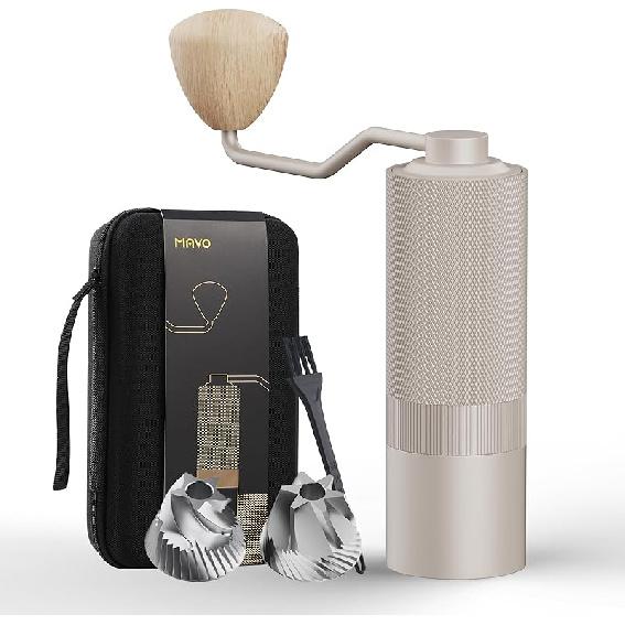 MAVO Manual Coffee Grinder, Wizard Hand Coffee Grinder, Capacity 25g with CNC Stainless Steel Pentagon Conical Burr, Adjustable Setting, Burr Coffee Versatile
