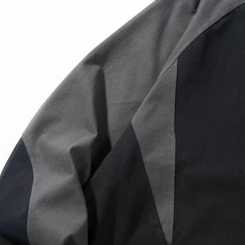 Unisex Japansk Retro Färgblock Lapptäcke Huvtröja - Avslappnad Lös Passform Långärmad T-shirt